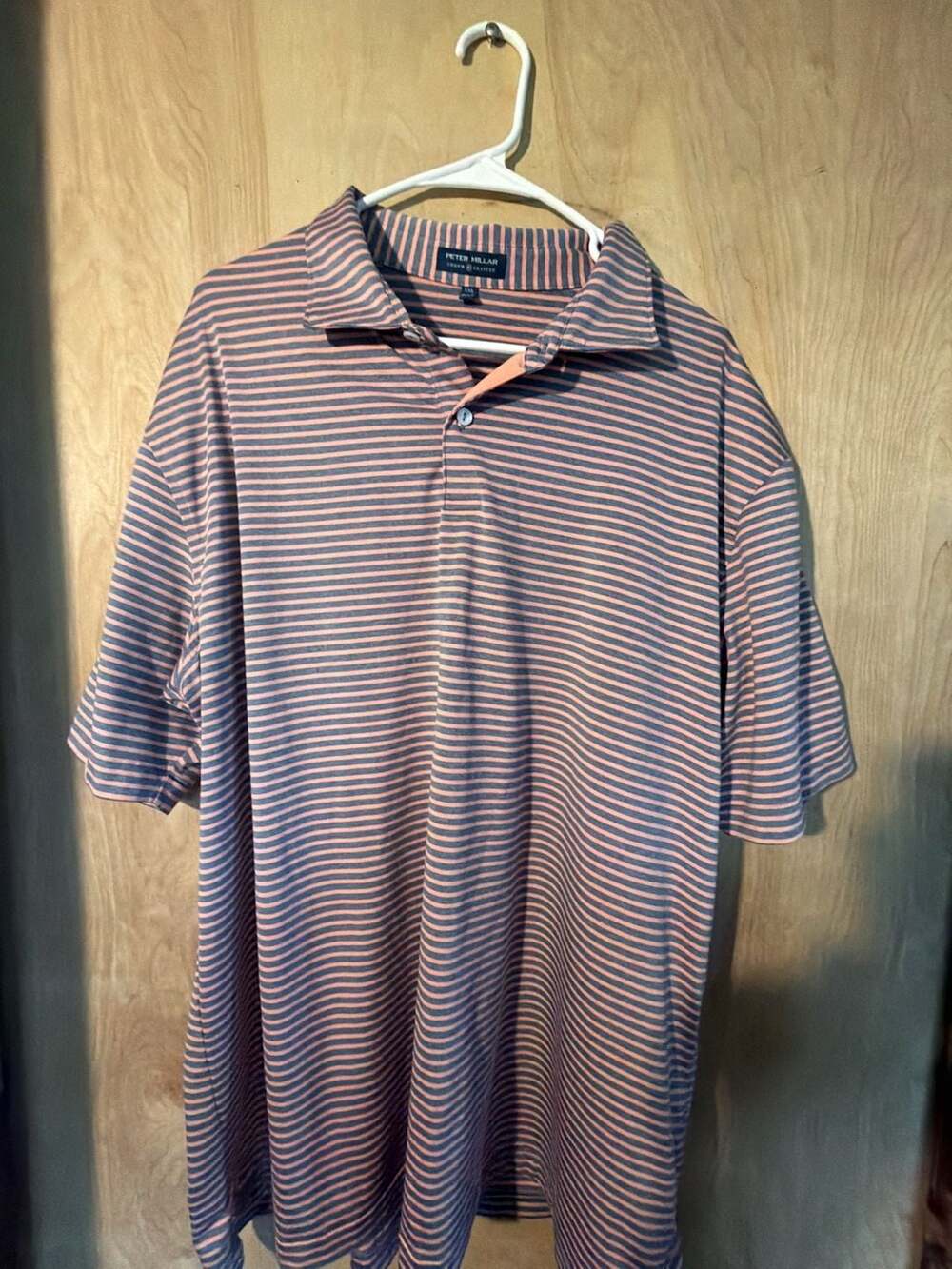Peter Millar Crown Crafted Striped Short Sleeve Golf Polo Shirt Blue Peach XXL